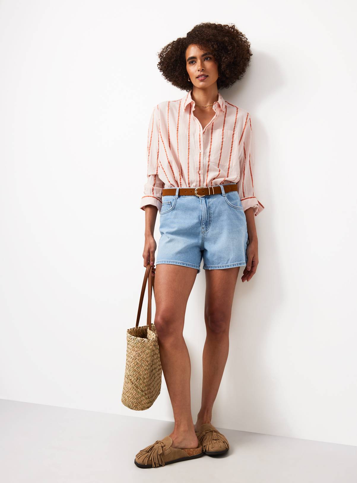 Light Denim A Line Belted Boy Shorts 8 - Image 3
